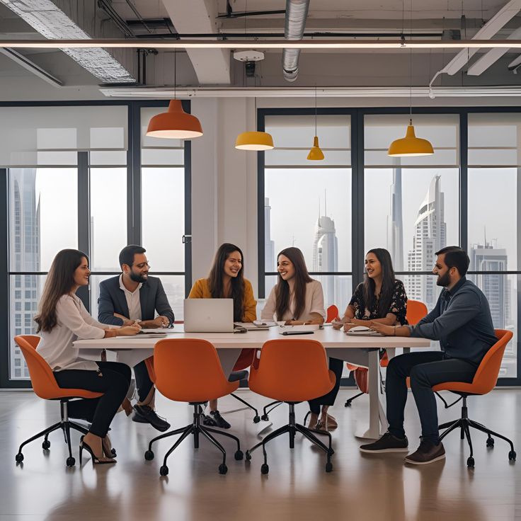 Colleagues engaged in a structured team discussion around a conference table